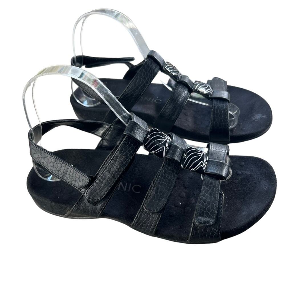 Vionic Amber Black Strappy Comfort Sandal Adjustable Straps sz 7